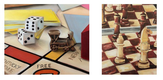 still life painting of game boards